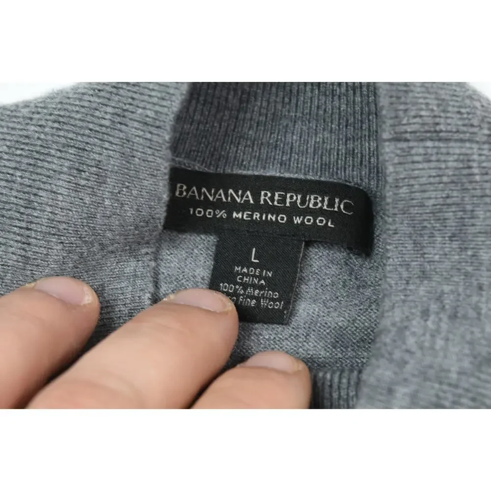 Banana Republic Merino Wool Mock Neck Sweater Mens Large Gray Long Sleeve Slim
